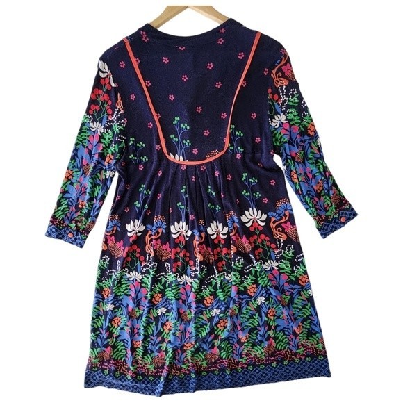 Floral Dress Australian Design Bright Colorful Floral Print on Dark Blue Sz L - Picture 4 of 8